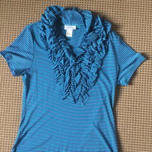 Soft Surroundings ruffle neck striped top.